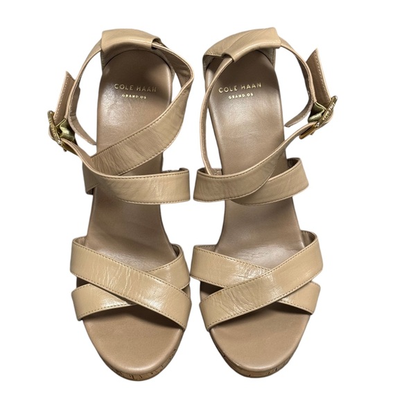 Cole Haan Women's Leather Maple Sugar Jilian Wedge Sandals EUC - Picture 3 of 10